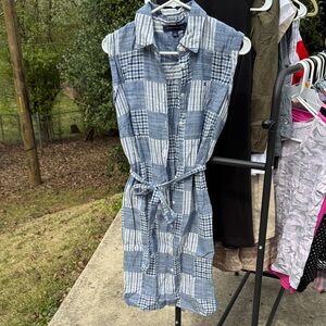 Tommy Hilfiger Blue Patchwork Sleeveless Midi Shirt Dress